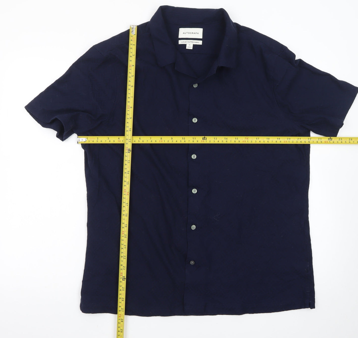 Marks and Spencer Autograph Men's Blue XL Short Sleeve Button-Up Shirt