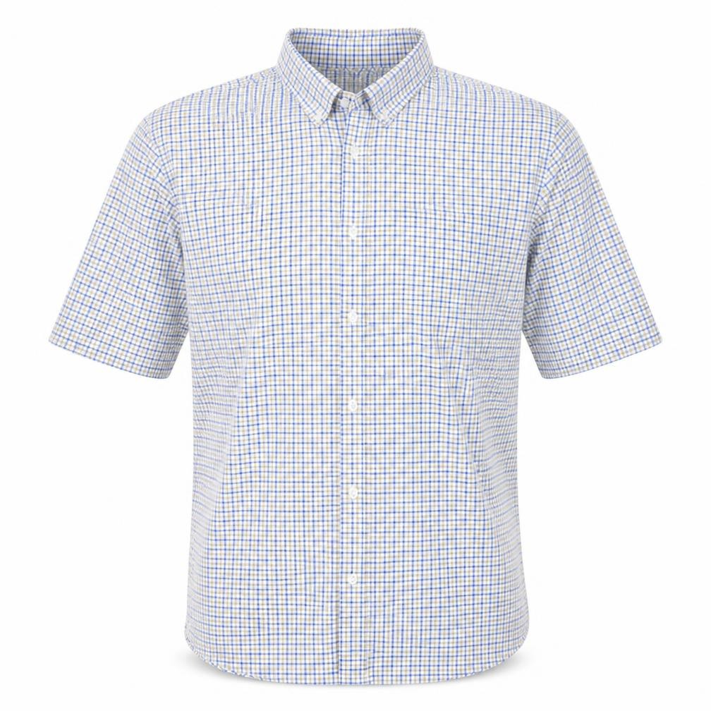 John Lewis Men’s Blue Check Cotton Oxford Short Sleeve Shirt XL