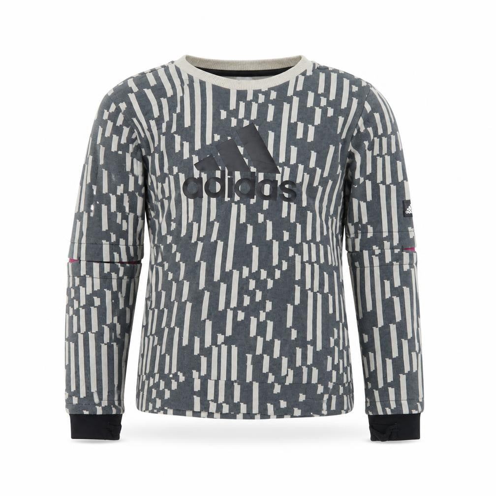 Adidas Boys Grey Patterned Crew Neck Sweatshirt XS 7-8Y Primegreen