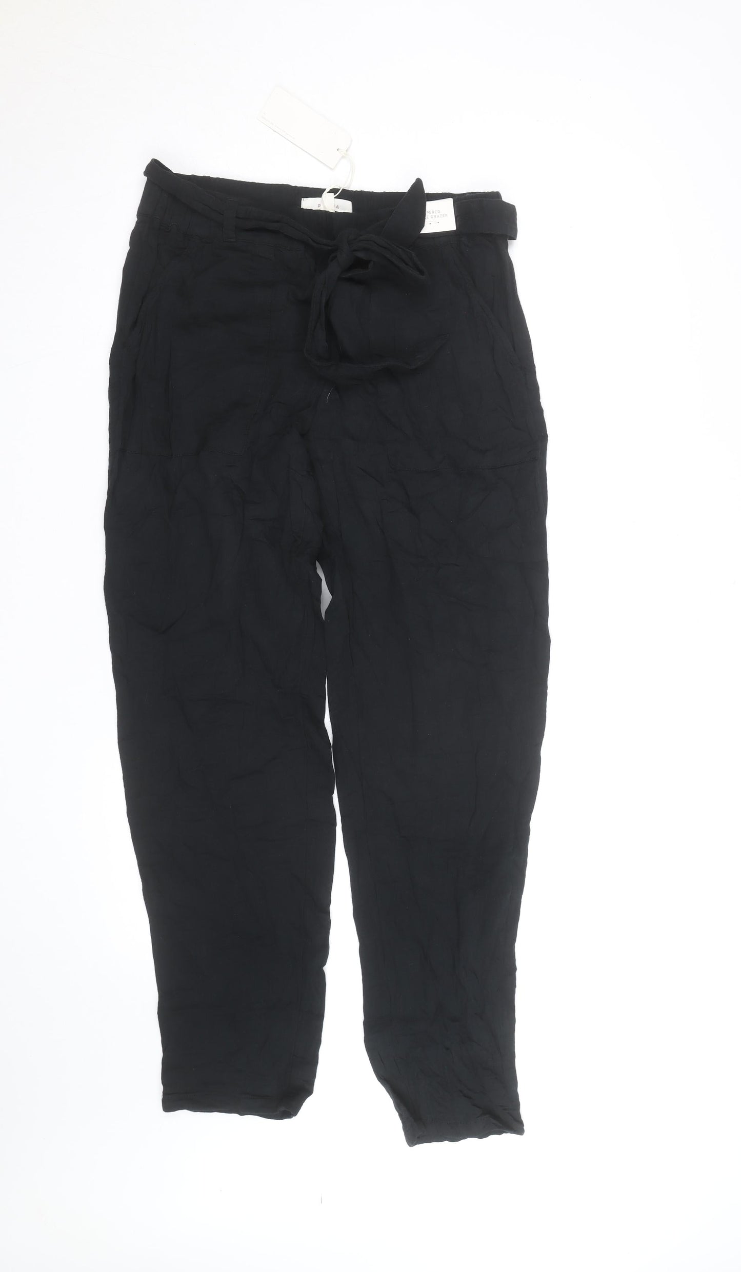 Marks and Spencer Women’s Black 12 Linen Belted Tapered Ankle Trousers