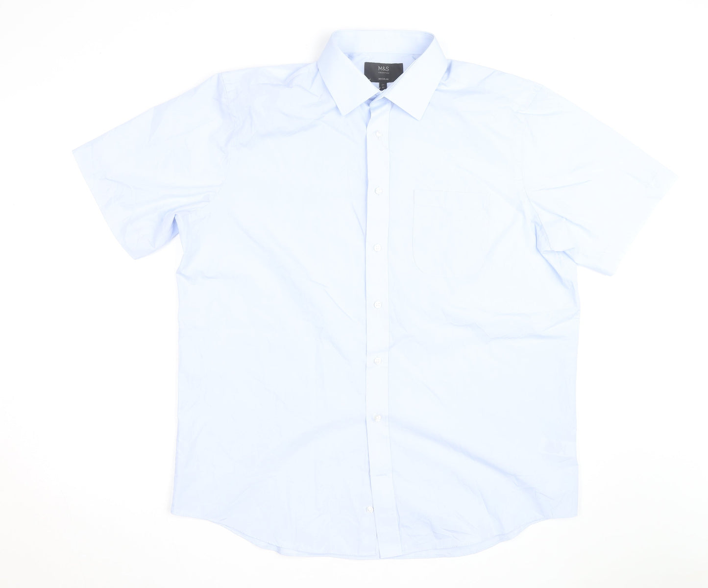 Marks and Spencer Men's Blue Regular Fit Short Sleeve Shirt Size 17
