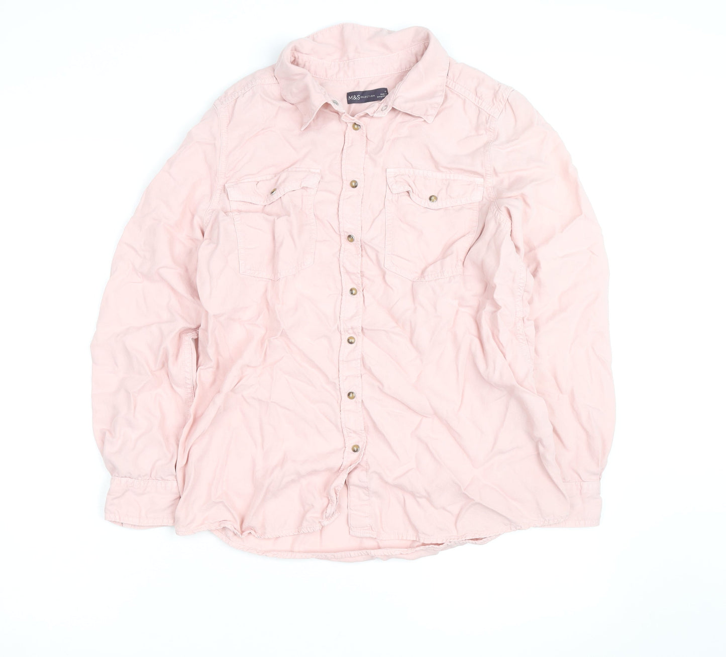 Marks and Spencer Womens Pink Size 12 Cotton Long Sleeve Button-Up Shirt