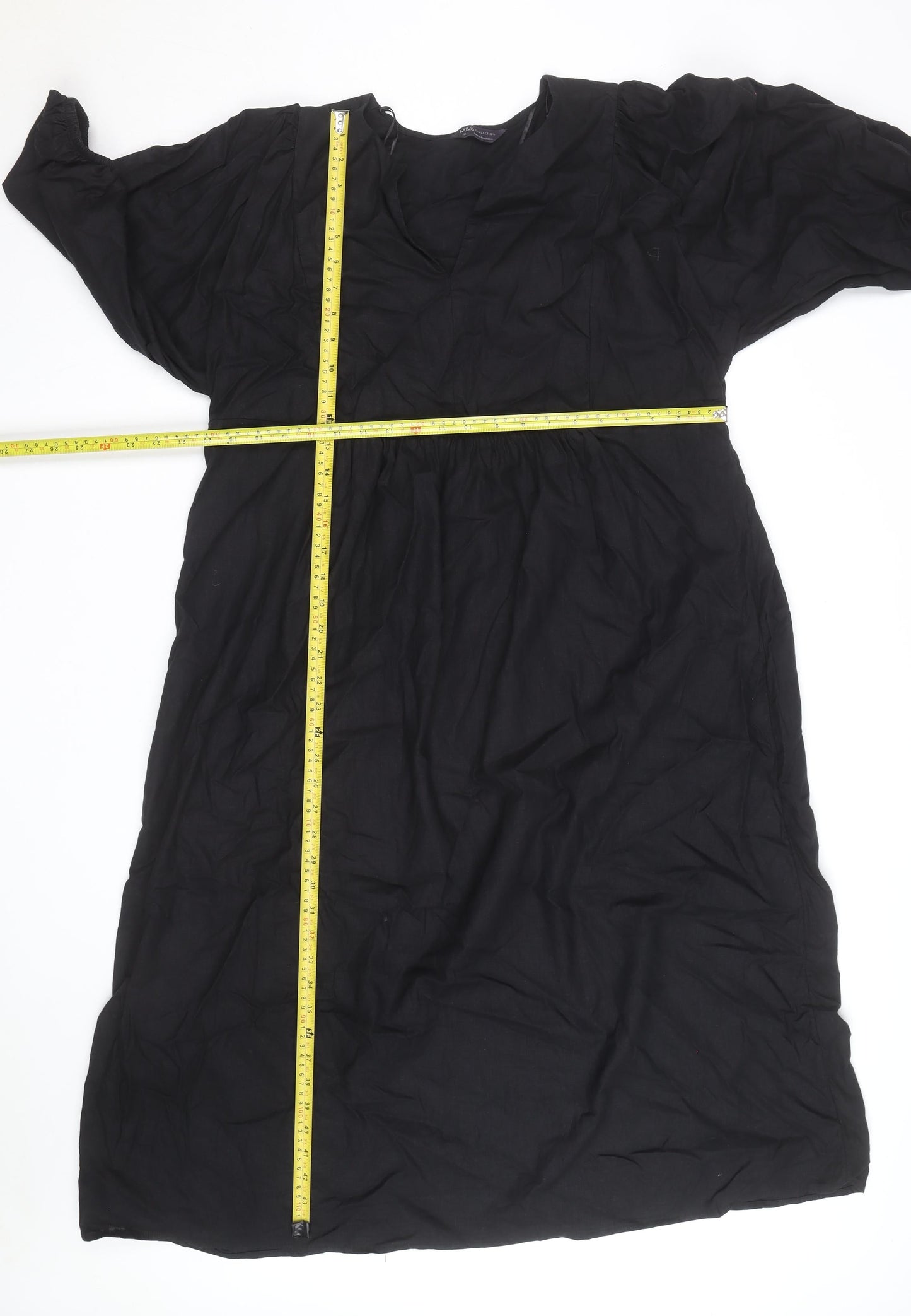 Marks and Spencer Women Black Linen Midi Shift Dress Size 18