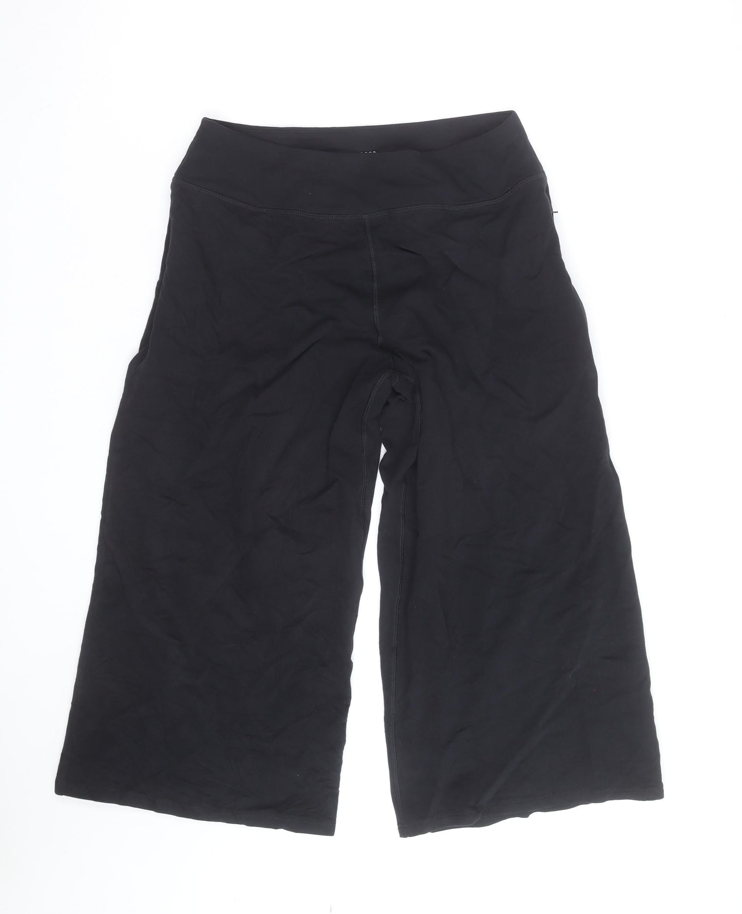 Marks and Spencer Women's Black Cropped Wide-Leg Yoga Trousers L