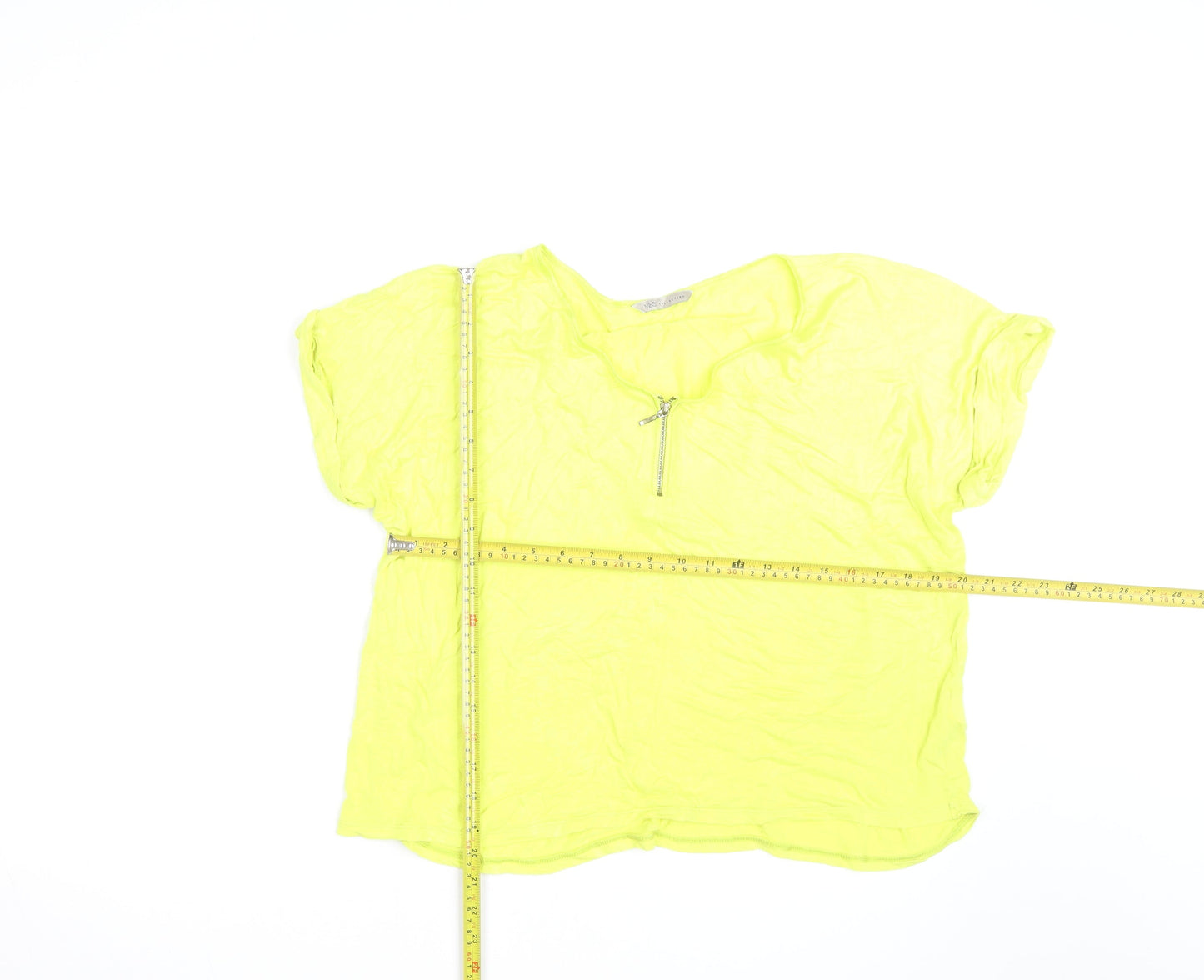 Marks and Spencer Womens Yellow Zip V-Neck T-Shirt Size 16