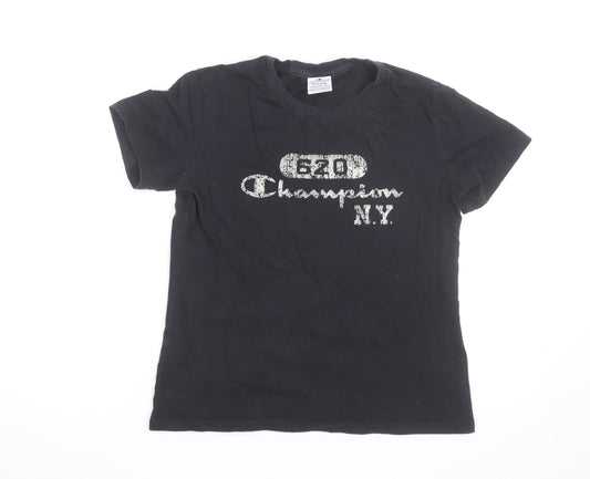 Champion Boys Black Medium Graphic Logo Cotton T-Shirt
