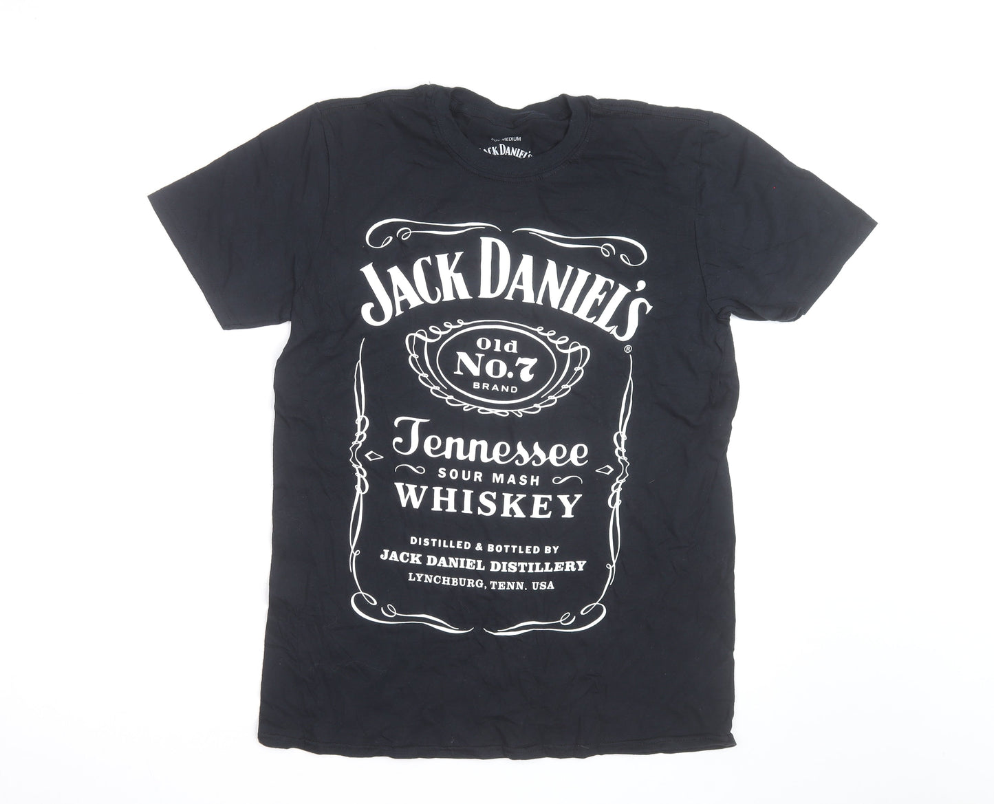 Jack Daniel's Men's Black Graphic T-Shirt Medium Cotton Crew Neck
