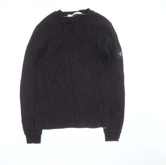Calvin Klein Jeans Men's Black Waffle-Knit Cotton Jumper S