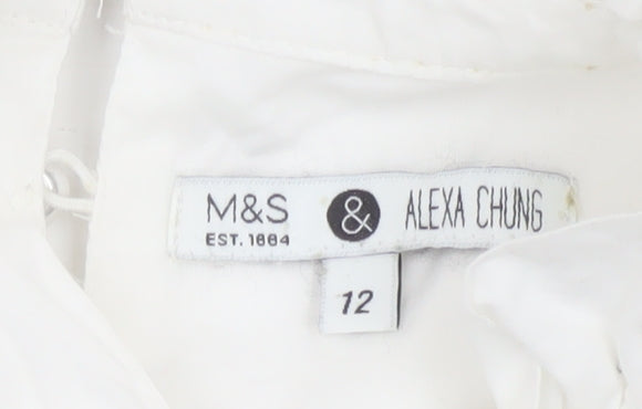 Marks and Spencer Women’s White Cotton Ruffle High Neck Blouse Size 12