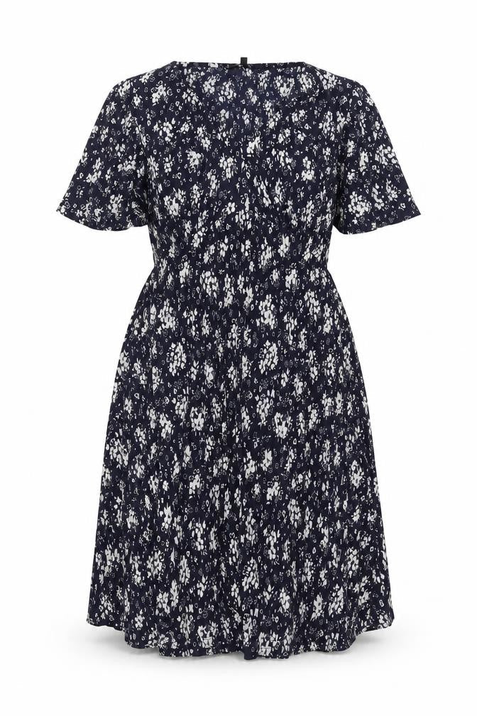 Front view of Roman Petite Women’s Blue Floral Fit & Flare Knee Length Dress, size UK 12