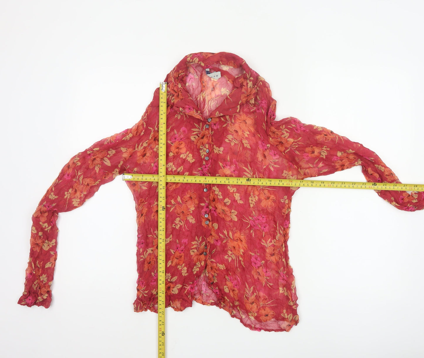 Jigsaw Women Red Floral Silk Long Sleeve Tunic Blouse Size L