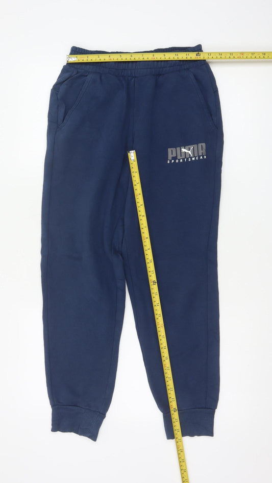 Puma Womens Navy Blue Small Jogger Sweatpants Elastic Waist Sportswear