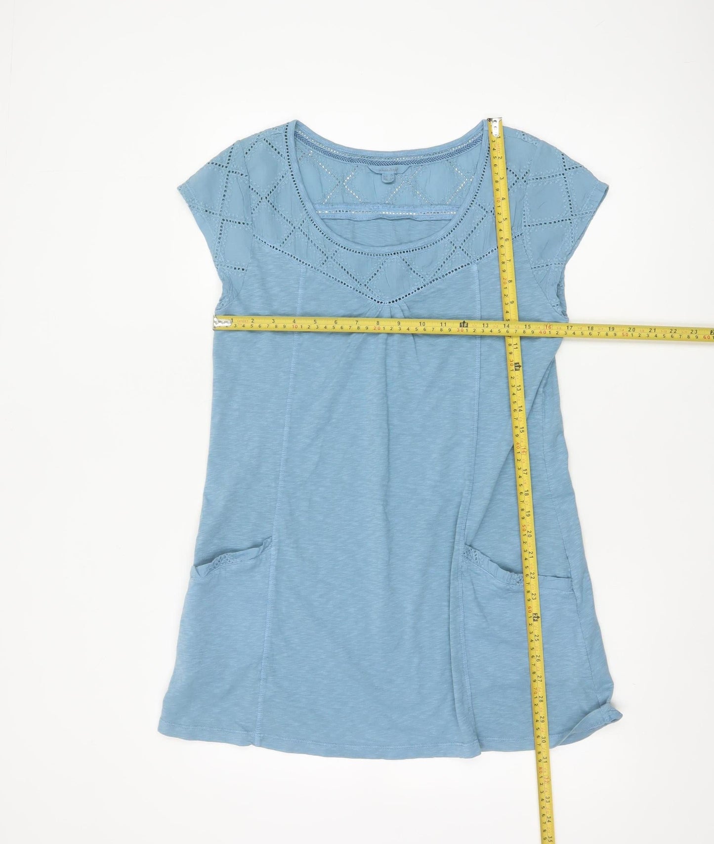 White Stuff Women's Blue Embroidered Cotton Tunic Top UK 10