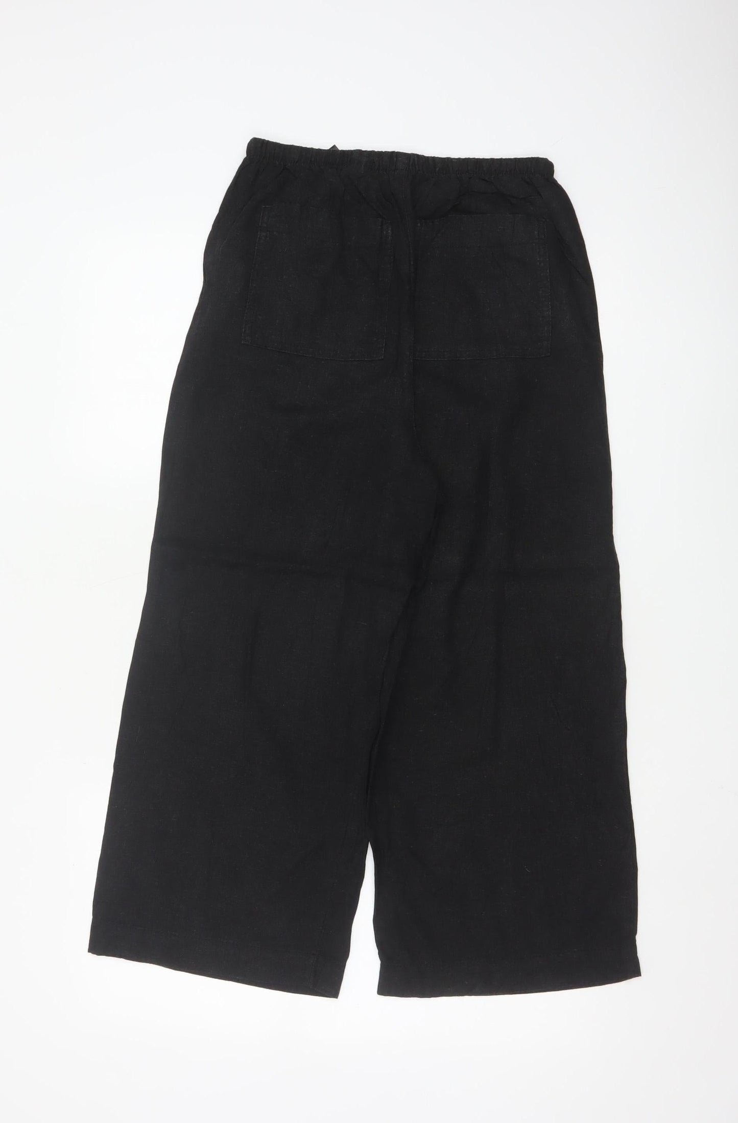 Marks and Spencer Women’s Black Linen Blend Cropped Wide-Leg Trousers Size 8