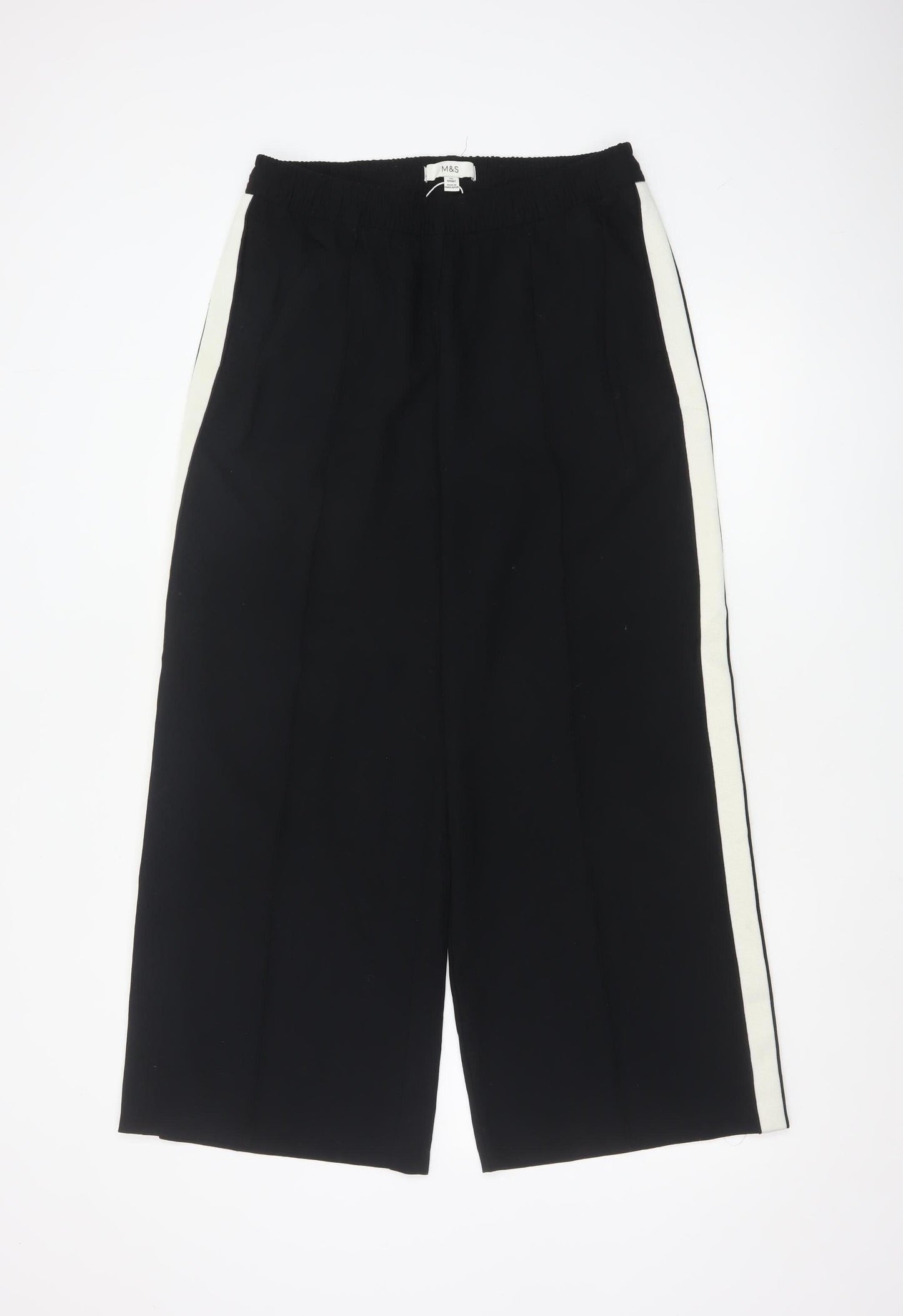 Marks and Spencer Women Black Wide-Leg Trousers Size 12 Short
