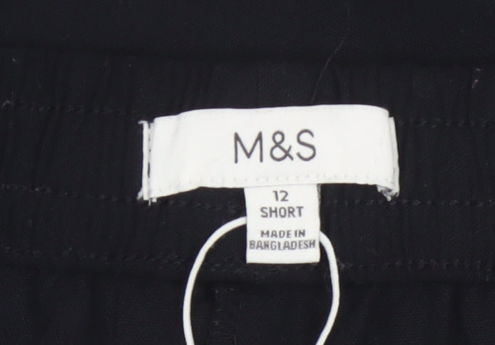 Marks and Spencer Women Black Wide-Leg Trousers Size 12 Short
