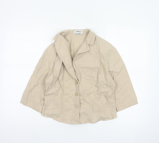 Steilmann Women Beige Linen Blend 3/4 Sleeve Blazer UK 16