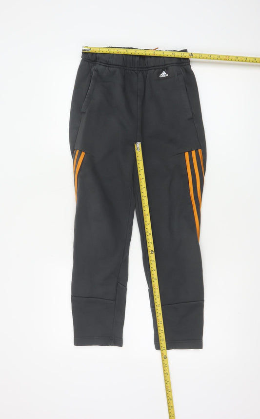 Adidas Boys Black Jogger Trousers 11-12 Years with Orange Stripe