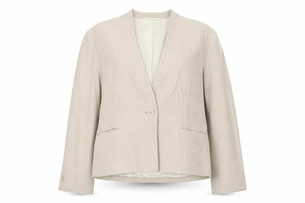 Precis Petite Beige Houndstooth Single-Breasted Suit Jacket Size 14