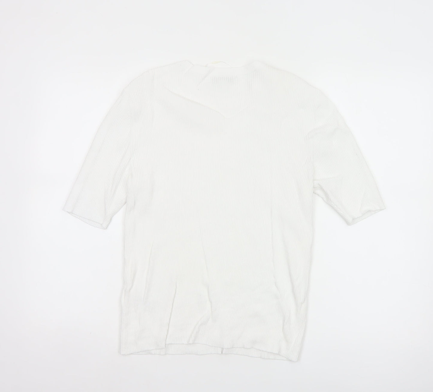 Marks and Spencer Women White L Ribbed Short Sleeve Basic Top