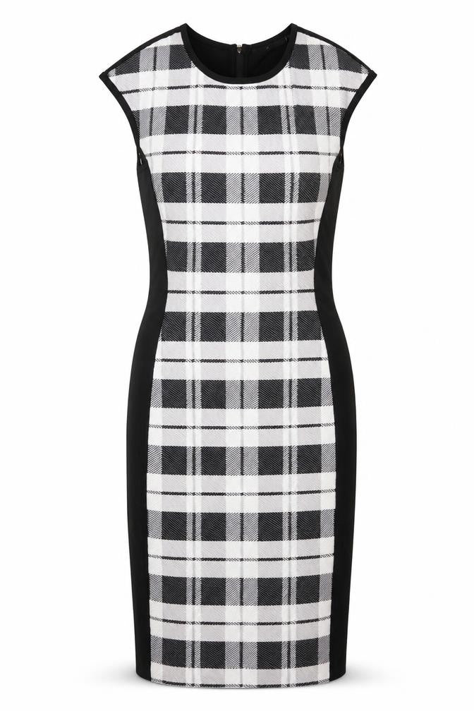 Karen Millen Women's Black Check Bodycon Knee Length Dress Size 12