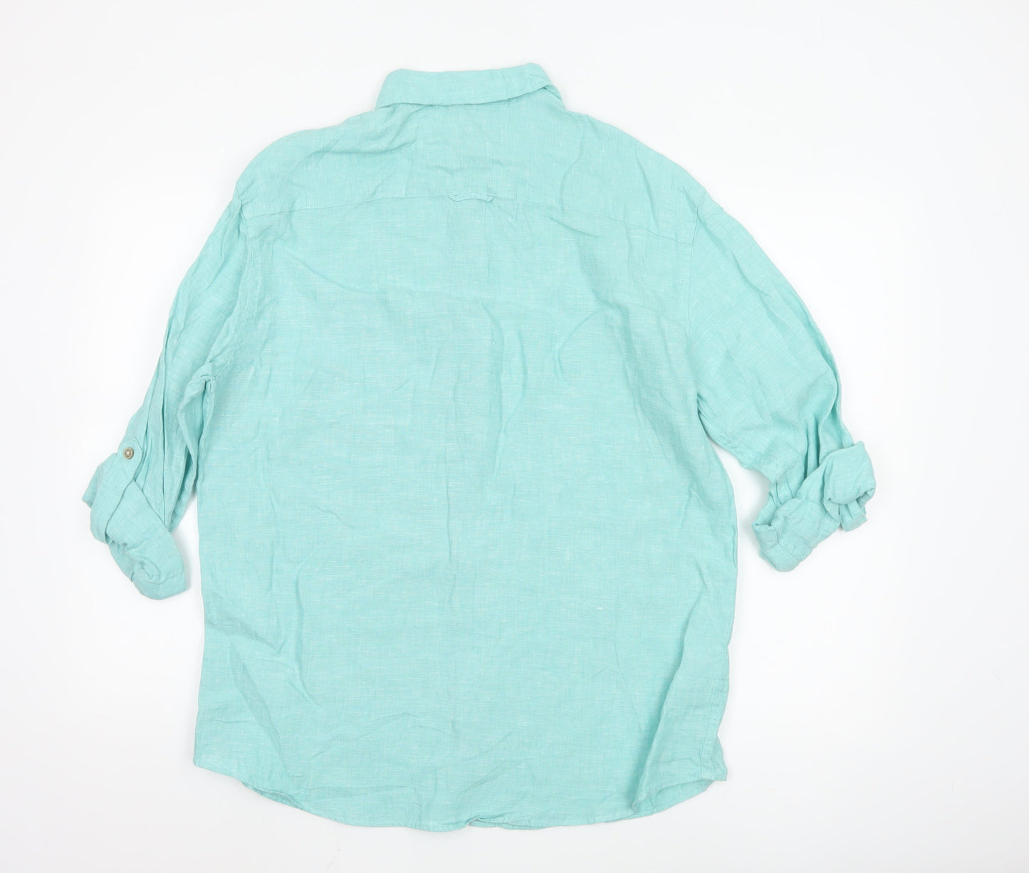 Marks and Spencer Men's Green Linen Regular Fit Long Sleeve Shirt M