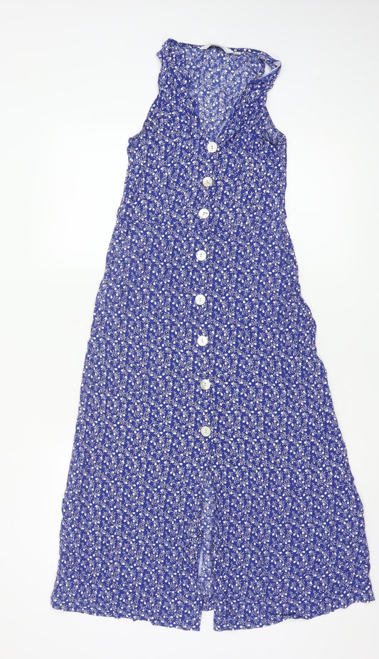 & Other Stories Women Blue Floral Viscose A-Line Midi Dress Size 6
