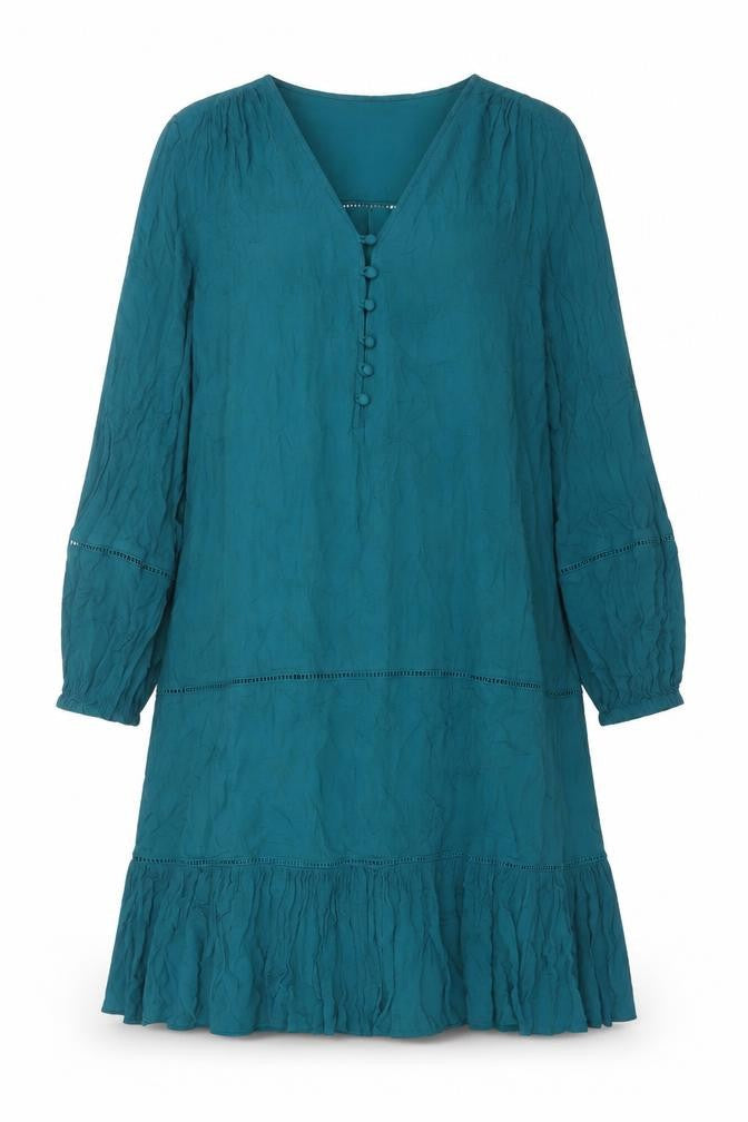 Front view of AND/OR Women’s Green Viscose Bohemian Long Sleeve Dress, size UK 8
