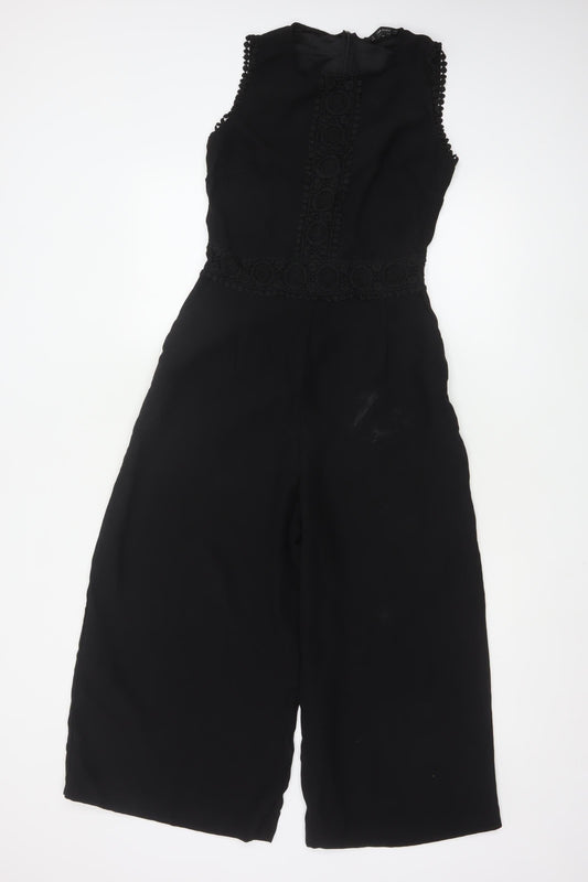 Zara Basic Women Black Sleeveless Lace Trim Jumpsuit Size S