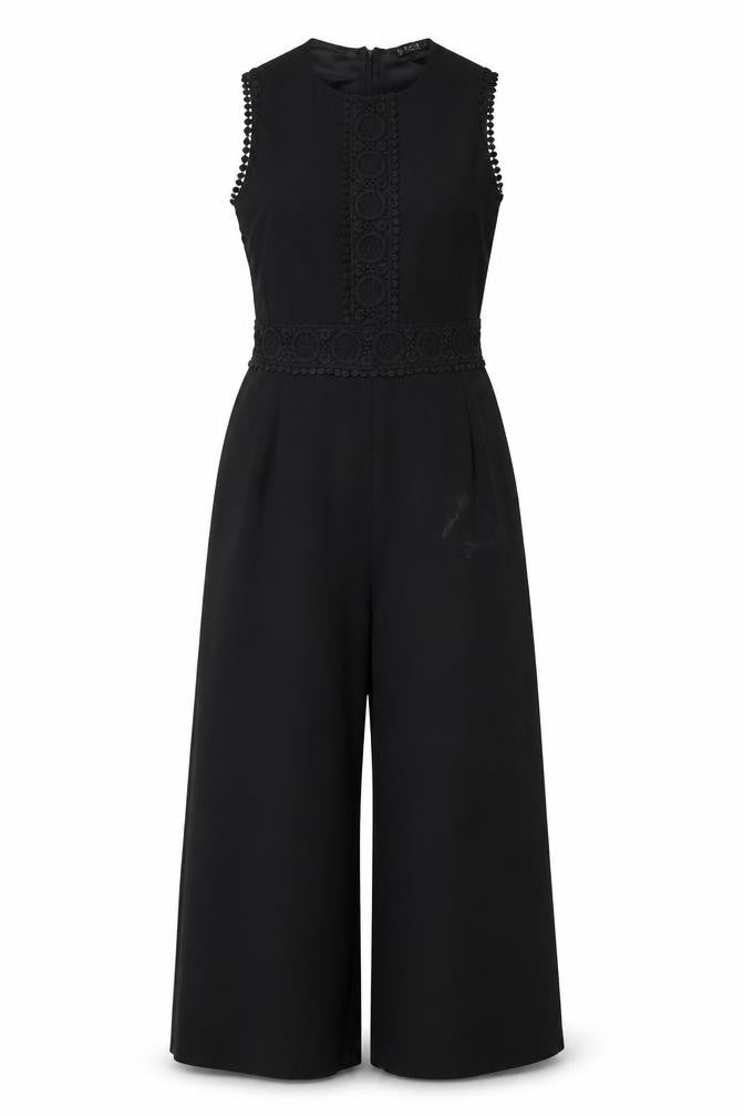 Zara Basic Women Black Sleeveless Lace Trim Jumpsuit Size S