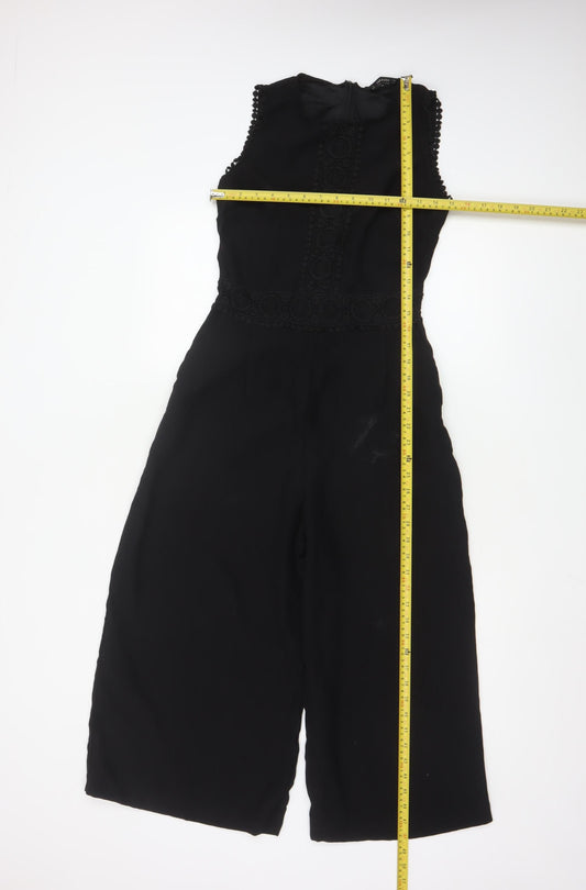 Zara Basic Women Black Sleeveless Lace Trim Jumpsuit Size S