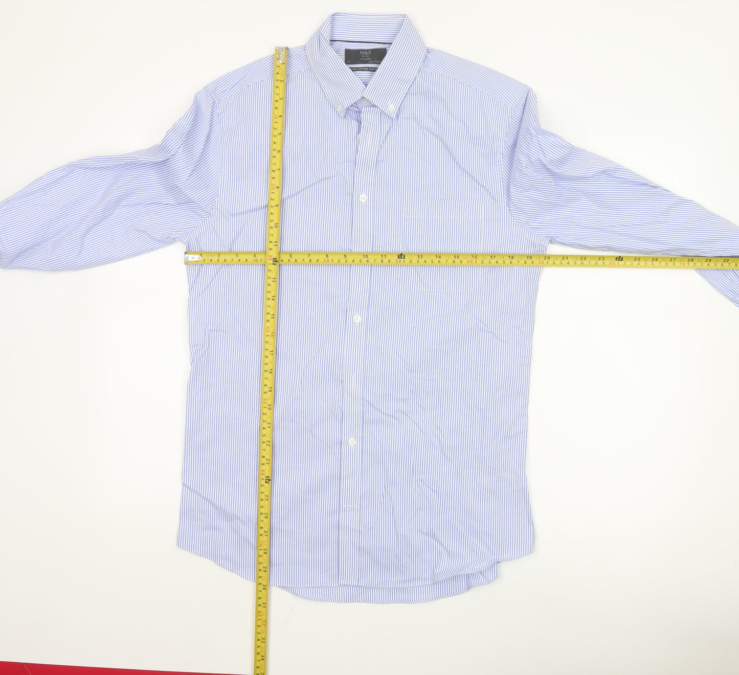 Marks and Spencer Men's Blue Striped Tailored Oxford Cotton Shirt M