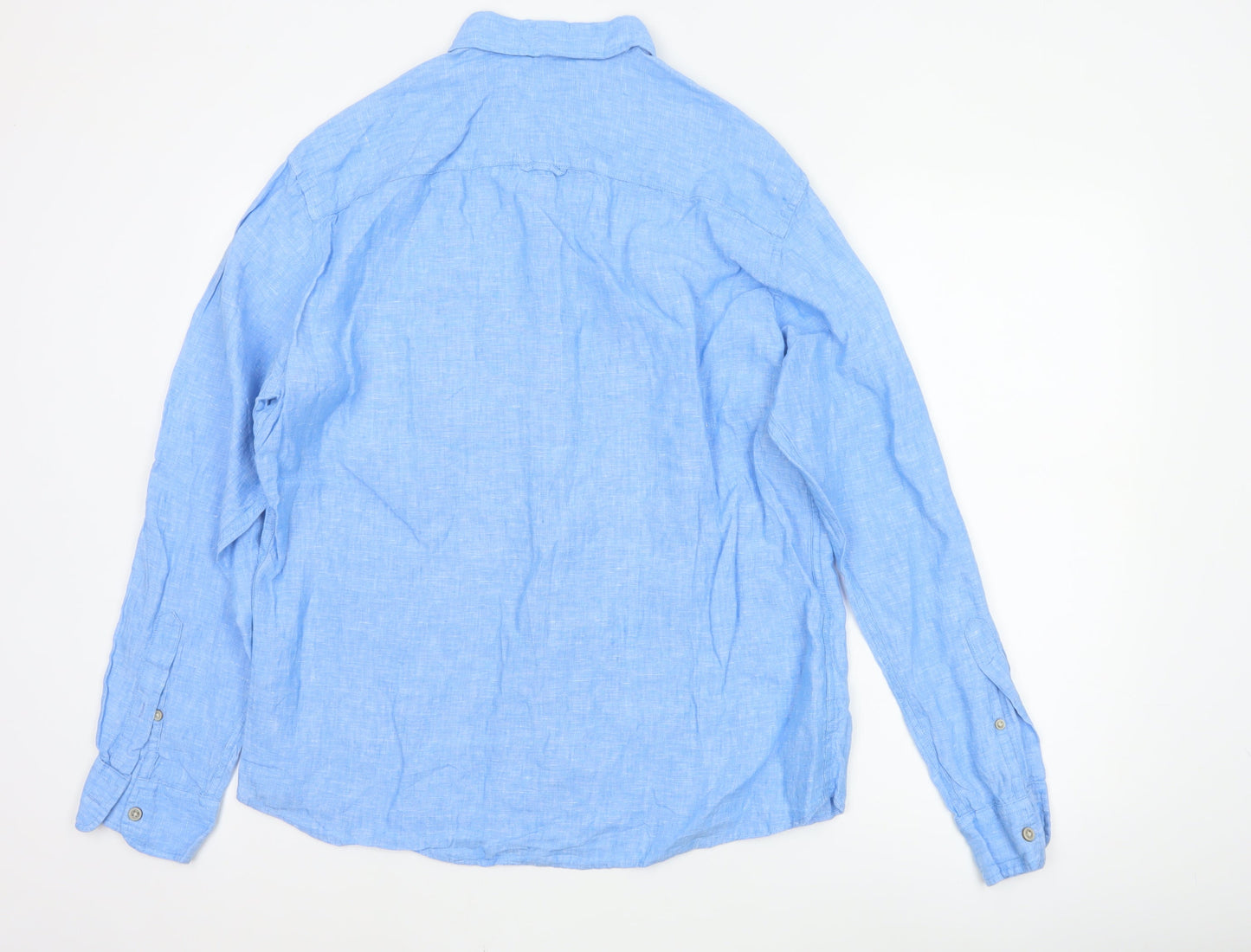 Marks and Spencer Men's Blue Regular Fit Pure Linen Shirt M