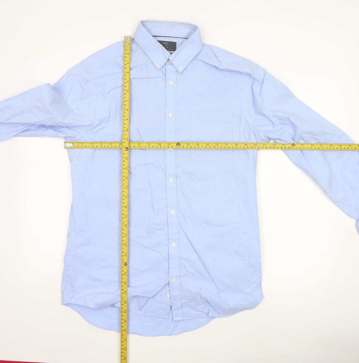 Marks and Spencer Men's Blue Cotton Oxford Long Sleeve Shirt L