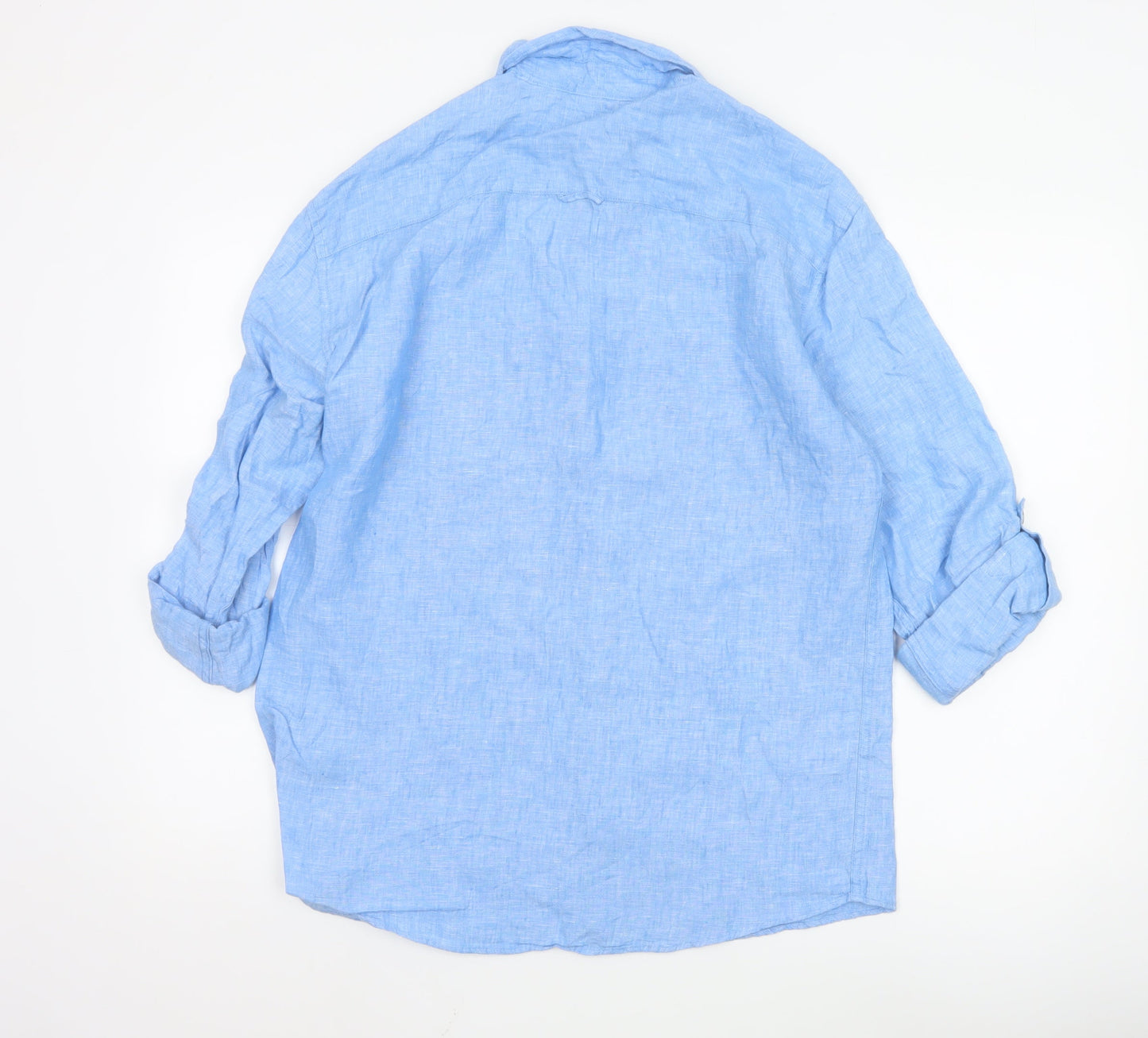 Marks and Spencer Men Blue Linen Regular Fit Long Sleeve Shirt M