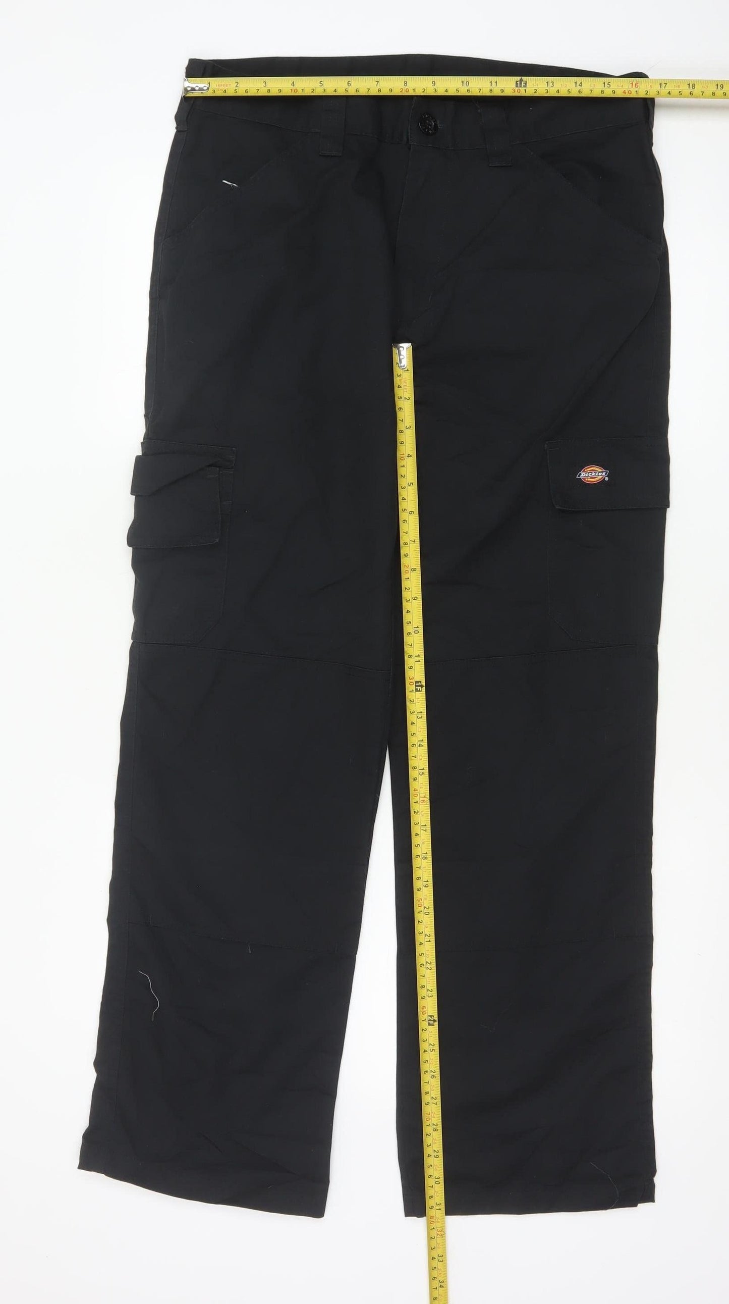 Dickies Men's Black Cargo Work Trousers 32R Polyester Cotton