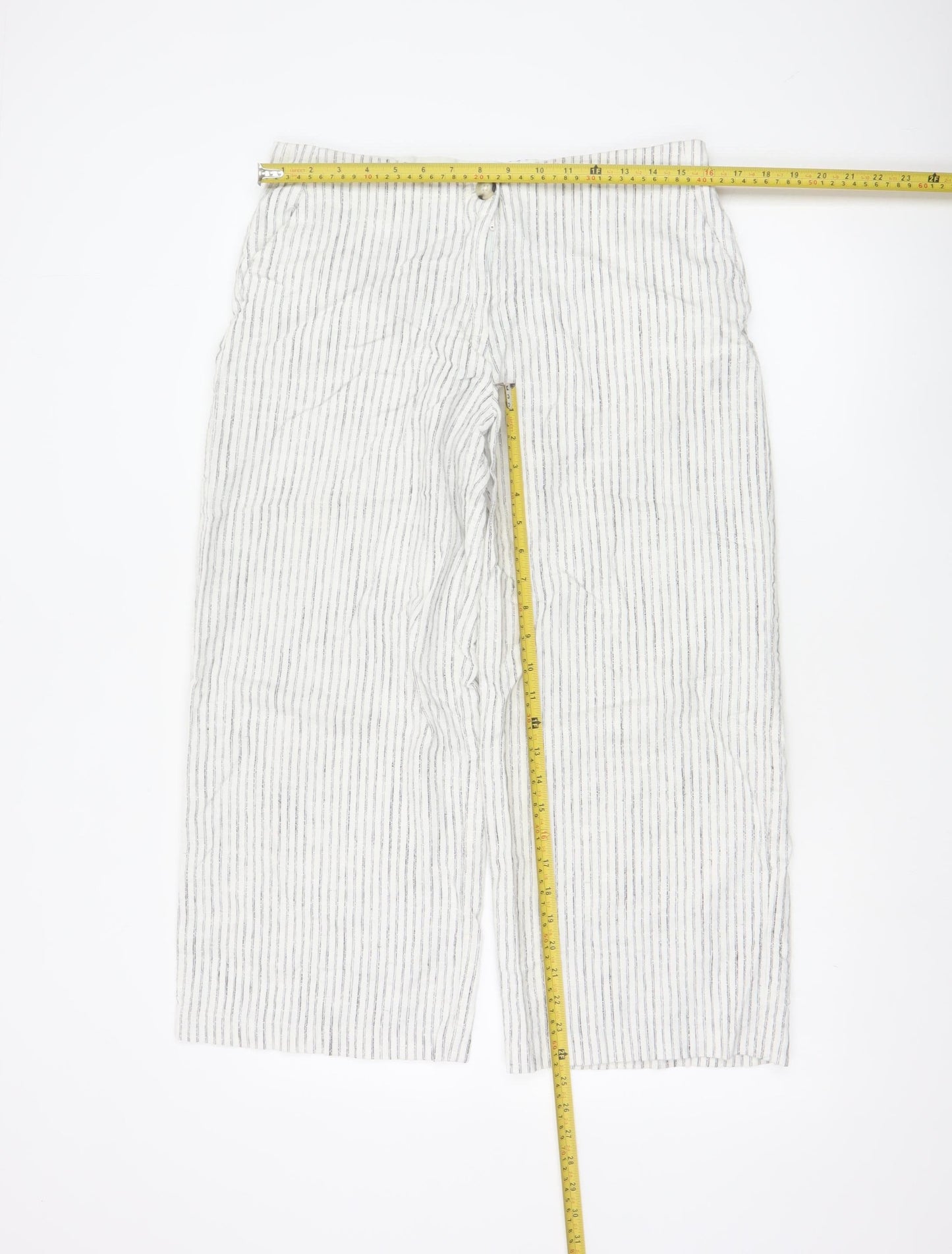 Marks and Spencer Women’s Ivory Striped Linen Cropped Trousers Size 14