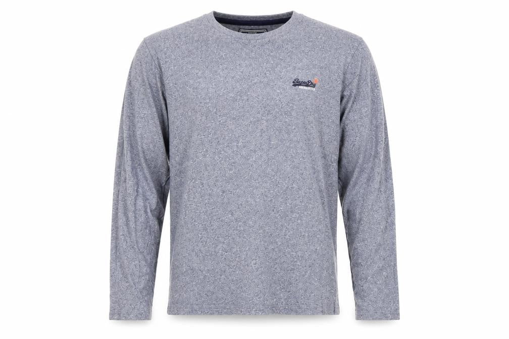 Superdry Men's Grey Long Sleeve Crew Neck Cotton T-Shirt Size L