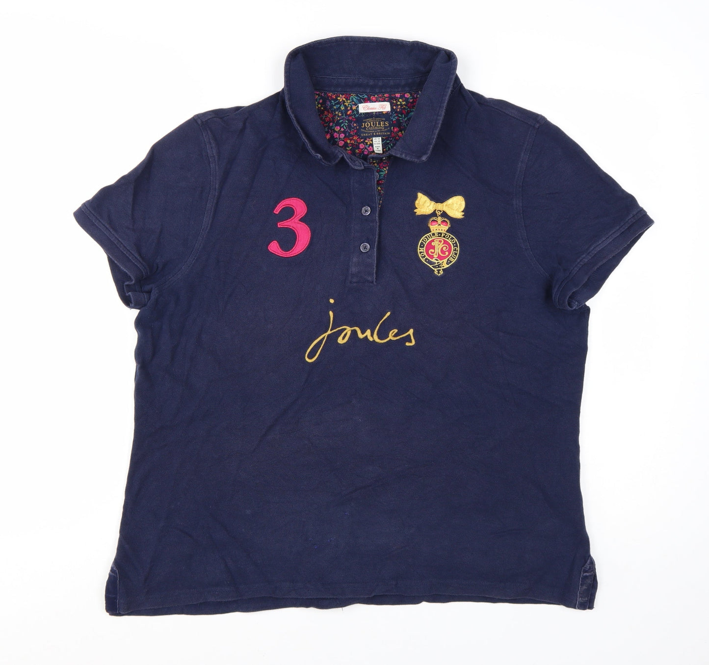 Joules Women's Navy Polo Shirt Size 18 Classic Fit Embroidered Design