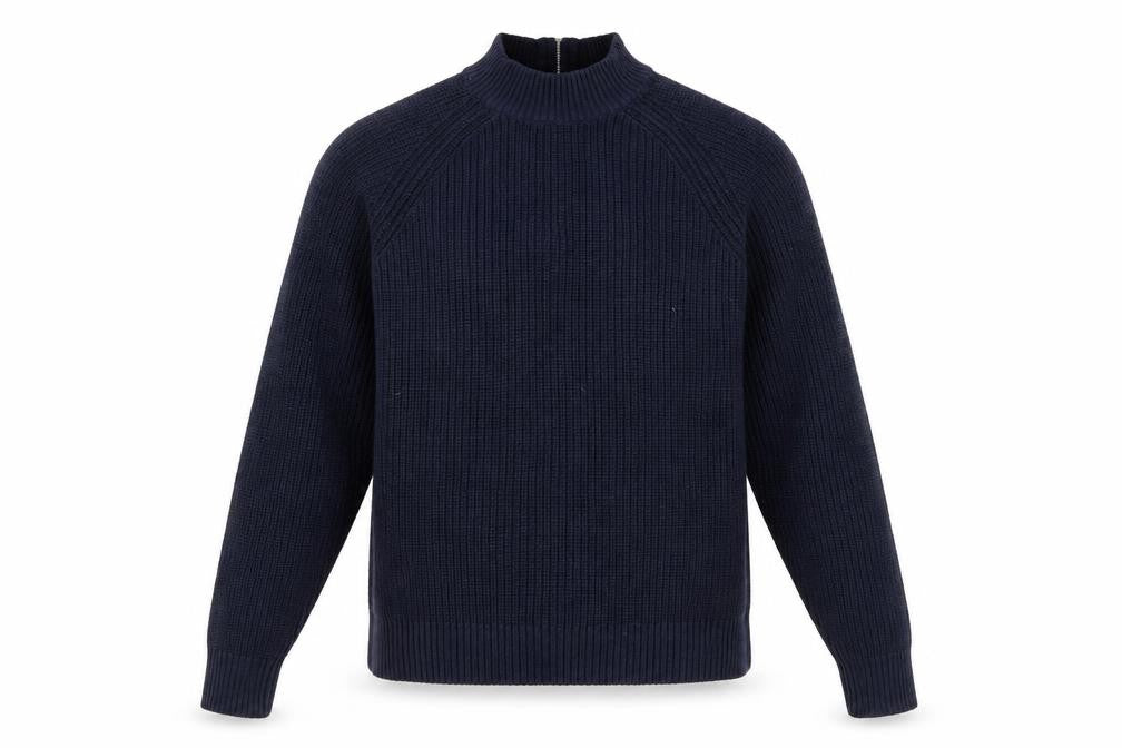 H&M Women's Blue Full Zip Mock Neck Chunky Knit Jumper Size S