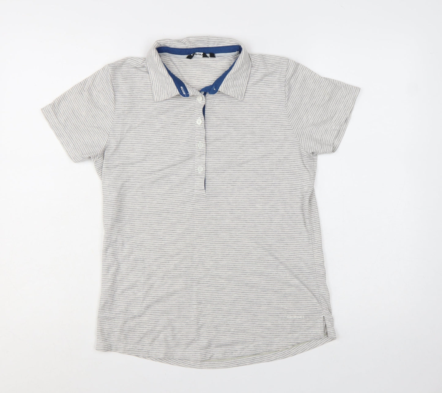 Rohan Womens Grey Striped Polo Shirt Size 10 Lightweight Travel Top
