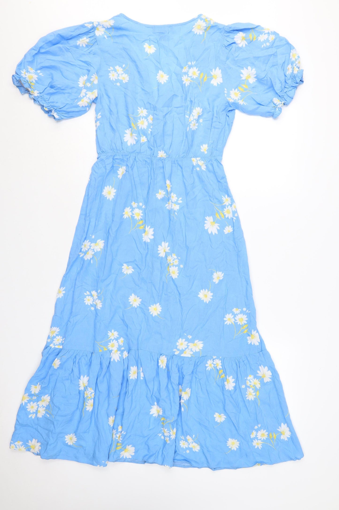 New Look Women Blue Floral V-Neck Midi Wrap Dress Size 8