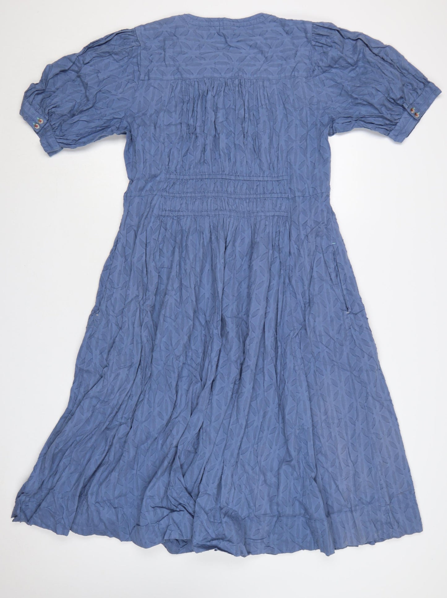 White Stuff Women Blue Size 16 A-Line Cotton Short Sleeve Knee Length Dress