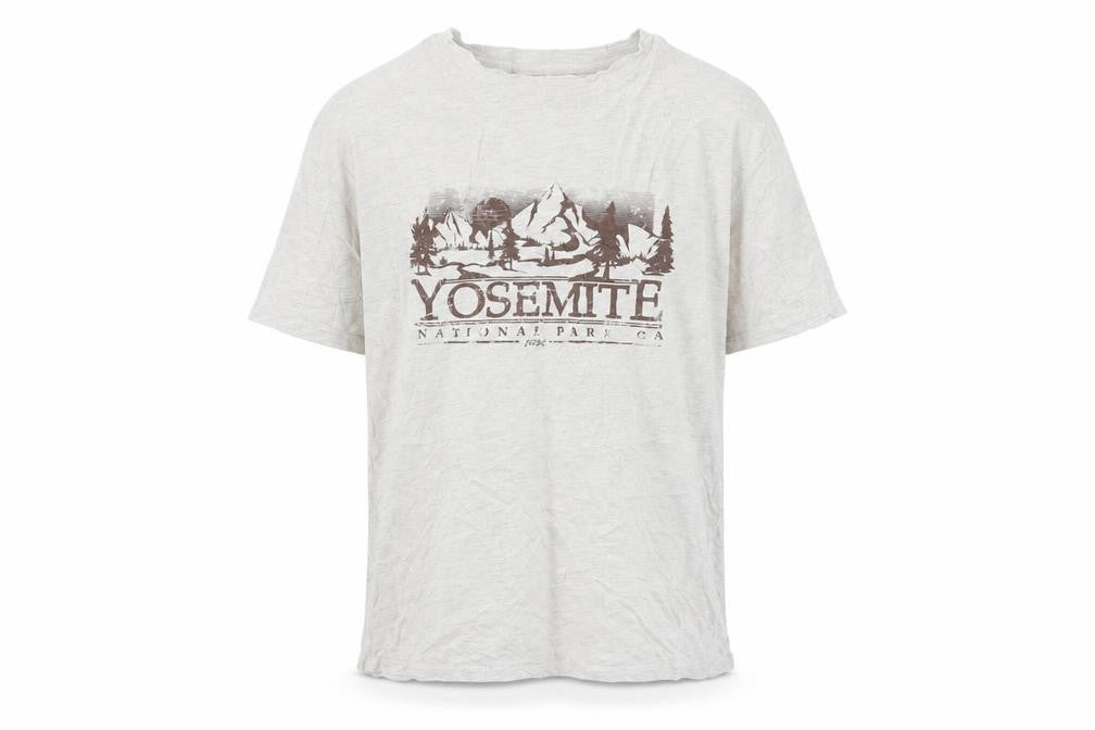Front view of ASOS Design Men's Beige Yosemite Graphic Cotton Crew Neck T-Shirt L