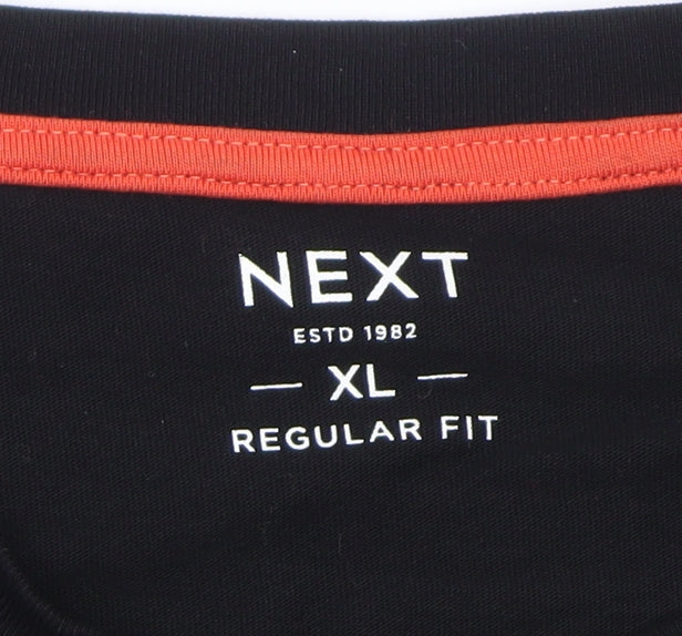 Next Men's Black XL Regular Fit Graphic Print Cotton T-Shirt