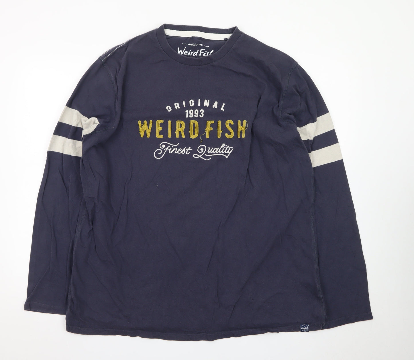 Weird Fish Men's Blue Long Sleeve Cotton Graphic T-Shirt 2XL