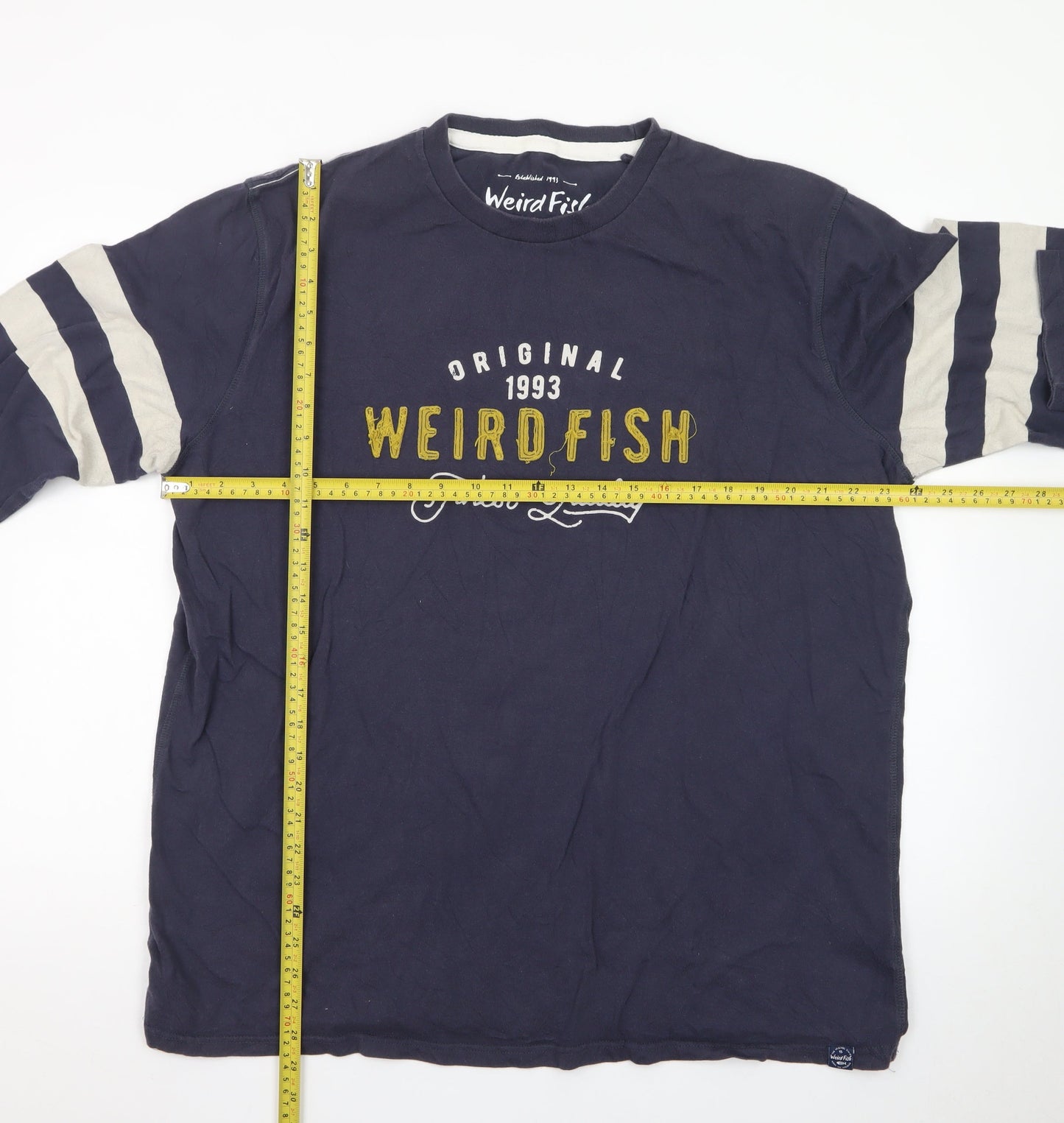 Weird Fish Men's Blue Long Sleeve Cotton Graphic T-Shirt 2XL