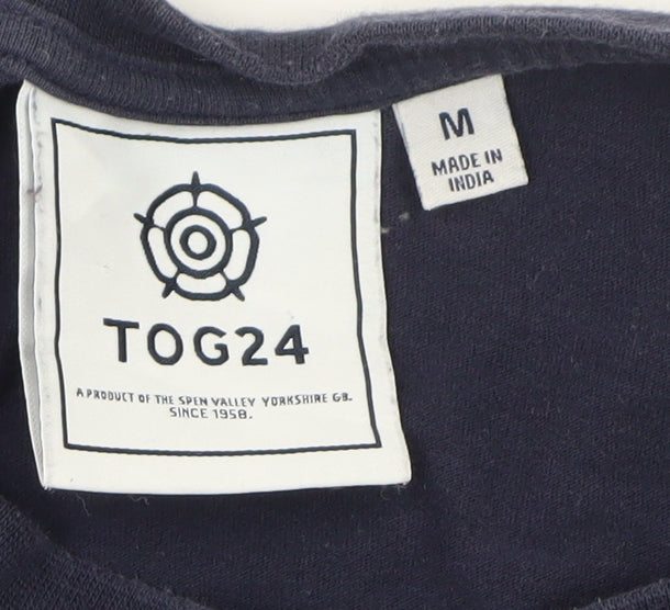 TOG24 Men’s Blue Henley Short Sleeve Cotton T-Shirt M Regular Fit