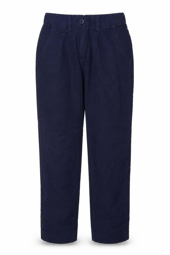 Next Women Navy Linen Blend Tapered Trousers Size 8R