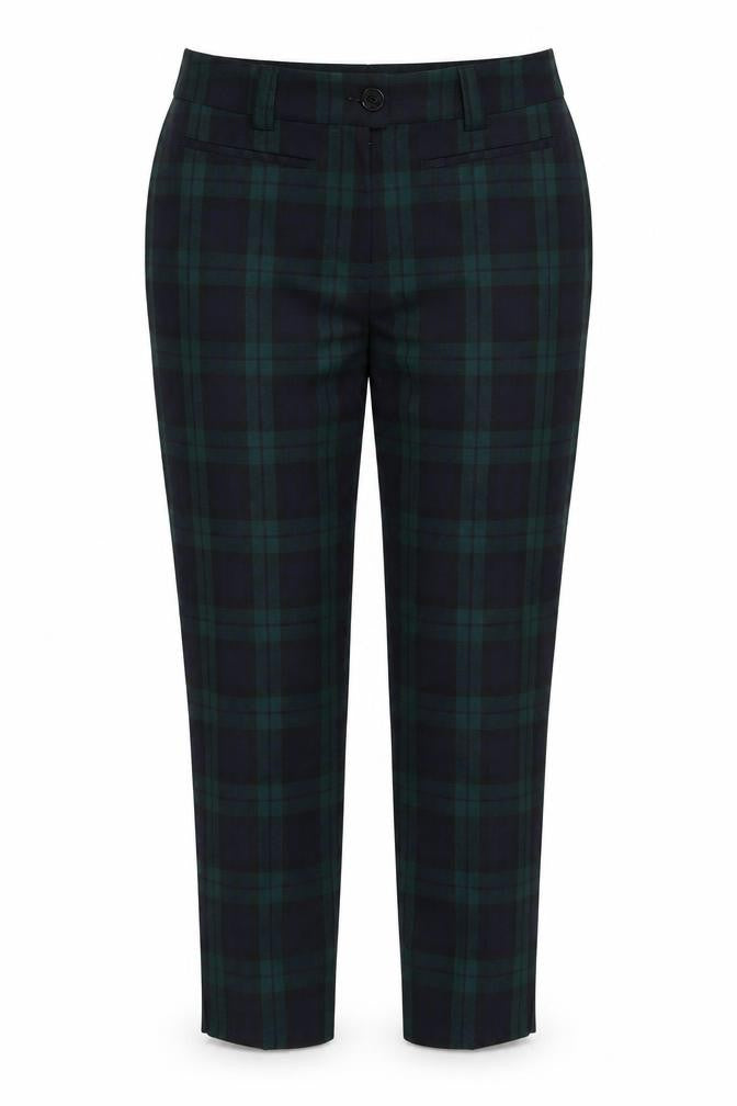 Mango Women's Green Check Chino Trousers Size 12 Slim Fit